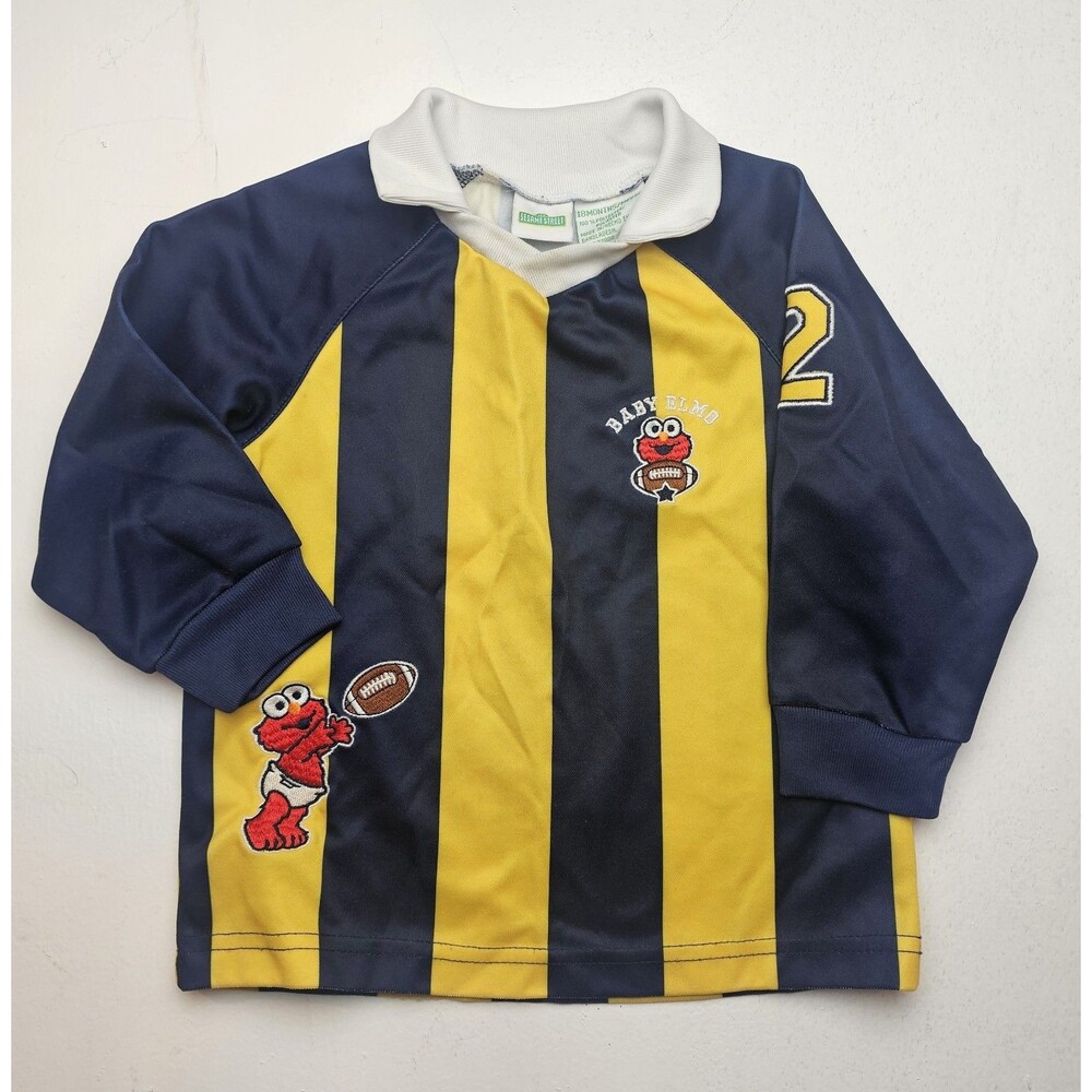 Sesame Street Elmo Striped Long Sleeve Collared Polo Jersey Shirt 18 Months VTG